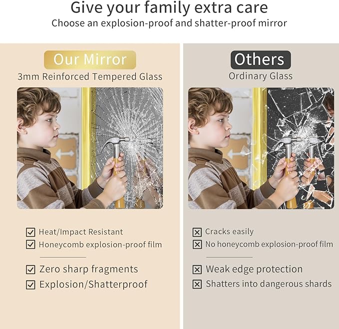 Koonmi Gold Bathroom Mirror for Wall, 22x30 Inch Matte Metal Deep Framed Rounded Corner Wall Mirror, Shatterproof Tempered Glass for Farmhouse Bedroom Entryway, Vertically or Horizontally
