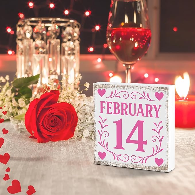 Valentines Desk Decor, Valentine's Day Home Office Table Sign for Wife Daughter from Dad Husband, Valentine Gifts Decorations for Porch Tiered Tray Shelf Party, 14 Feb