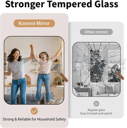 Koonmi Black Framed Bathroom Mirror - 24x36 Inch Shatterproof Tempered Glass Vanity Mirror for Bathroom Sink, Wall Mounted with Matte Aluminum Alloy Frame, No Distortion, Modern Decor