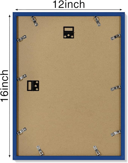 Vittanly 12x16 Picture Frames Set of 4, Display Pictures 11x14 with Mat or 12x16 without Mat, Gallery Frame for Wall Display, Engineered Wood with Shatter Resistant Plexiglass, Royal Blue