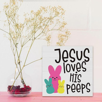 Easter Decor Indoor Easter Party Jesus Decorations Farmhouse Easter Peeps Bunny Rabbit Egg Sign for Home Bathroom Room Badroom Table Mantle Office Dessk Decor