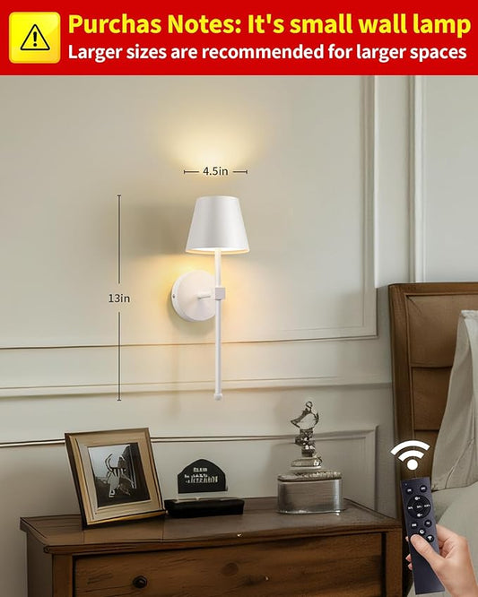 KDG Wireless Wall Sconces Set of 2, Small Cordless 5200mAh Rechargeable Battery LED Wall Lamps, Stepless Dimming Lightings for Wall Painting, Living Room, Bedroom, Hallway, Gifts, Night Light (White)