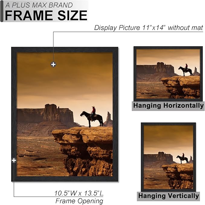 A PLUS MAX 11x14 Picture Frame Set of 4, Black Engineered Wood Frame for 11 x 14 Inch Picture Poster Photo, Light Weight 11 by 14 Frame with Wood-grain for Wall - 4 Pack/Black/11 x14