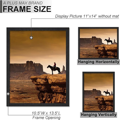A PLUS MAX 11x14 Picture Frame Set of 4, Black Engineered Wood Frame for 11 x 14 Inch Picture Poster Photo, Light Weight 11 by 14 Frame with Wood-grain for Wall - 4 Pack/Black/11 x14