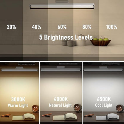 Magnetic Light Bar, 16.5in Rechargeable LED Desk Light Bar with Remote Control, 3000K, 4500K, 6000K Color Temperature Battery Powered Under Cabinet Lighting for Desk, Home Office, Under Shelf