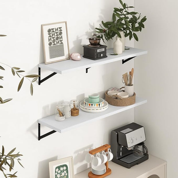 Axeman Deep Floating Shelves - 40 Inch White Floating Shelves Set of 2-12 Inch Deep Wood Wall Shelves for Living Room Bathroom Kitchen