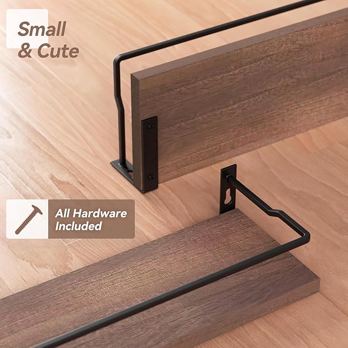 RICHER HOUSE Floating Shelves, Small Wall Shelf for Bathroom Decor, Rustic Wall Mounted Wood Shelves Set of 2, Bathroom Organizer Over Toilet Storage, Kitchen Shelf - Rustic Brown