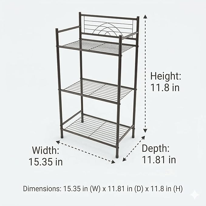 Bath Bliss 3 Tier Storage Shelf | Freestanding | Dimensions: 17.3"x 10.6"x 35.8 | Free Standing | Rust Resistant | Bathroom Storage | Easy to Assemble