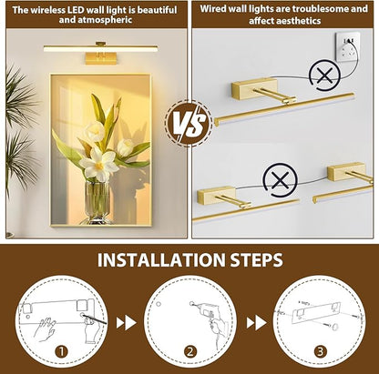 Picture Light, Battery Picture Lights with Remote of Timer and Dimmable, 20 Metal Art Light for Paintings,Display Lamp for Wall Gallery Dartboard Portrait Frame Artwork (Copper)