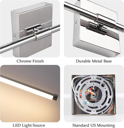 Modern LED Wall Sconces, Hardwired Wall Sconces, 3000K Warm Light Wall Lamp, Wall Light Fixtures for Living Room, Bathroom, Bedroom, Chrome