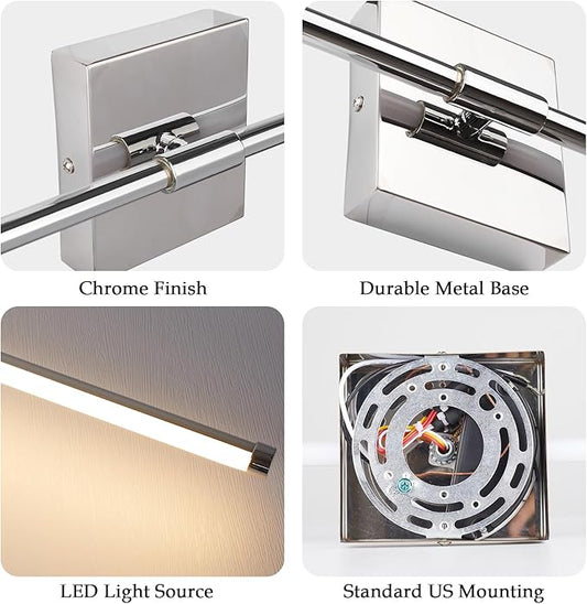 Modern LED Wall Sconces, Hardwired Wall Sconces, 3000K Warm Light Wall Lamp, Wall Light Fixtures for Living Room, Bathroom, Bedroom, Chrome