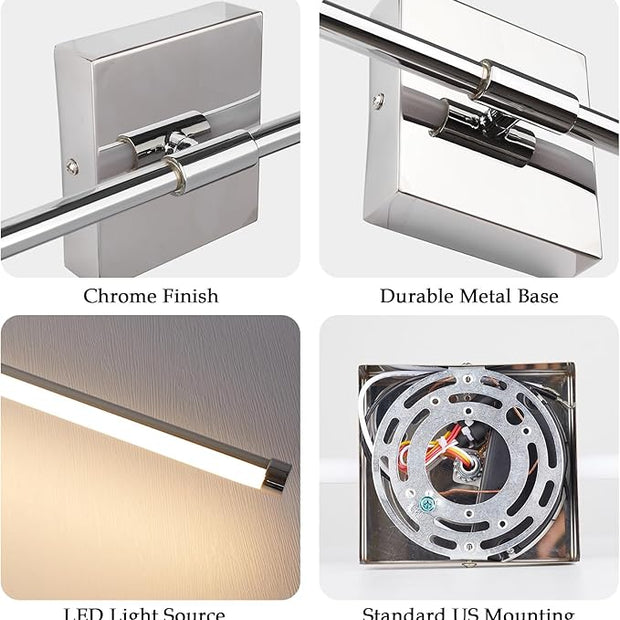Modern LED Wall Sconces, Hardwired Wall Sconces, 3000K Warm Light Wall Lamp, Wall Light Fixtures for Living Room, Bathroom, Bedroom, Chrome