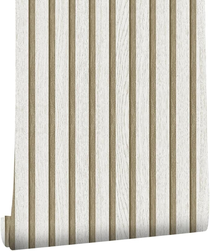 Wallpaper Peel and Stick Wood Grating Stripe Self-Adhesive Wallpaper Faux Wood Contact Paper Wood Slats Self Adhesive Wall Paper PVC Vinyl Film Removable Waterproof (Wood C, 17.3" x 118")