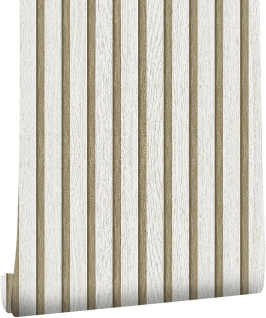 Wallpaper Peel and Stick Wood Grating Stripe Self-Adhesive Wallpaper Faux Wood Contact Paper Wood Slats Self Adhesive Wall Paper PVC Vinyl Film Removable Waterproof (Wood C, 17.3" x 118")