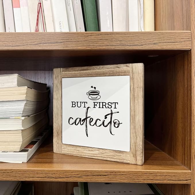 But First Cafecito Sign - Wooden Coffee Decor for Home & Office, Funny for Coffee Lovers