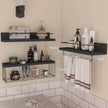 22.5 inches Bathroom Shelves Over Toilet for Wall, Floating Shelves with Storage Basket Paper Holer for Kitchen Living Room, Bedroom & Classroom, Set of 3 (Black)