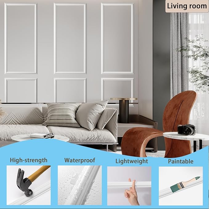 Peel and Stick Wall Molding Kit,6 Sets Pre-Cut Wainscoting Panels for Interior Wall Moulding Decor,Pre Made Wainscoting Wall Panel for Home Decoration Accent Wall (24x54in)