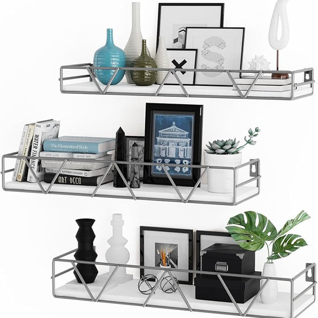 Floating Shelves Set of 3, Home Wood Wall Shelf, Farmhouse Shelf for Bedroom, Wall Mounted Floating Shelf for Living Room, Bedroom, Bathroom, Kitchen, Office (Gray)