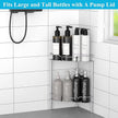 2 Tier Floor Standing Corner Shower Caddy Organizer Shelf with Hooks, Bathroom Shelves Stand Rack, Silver