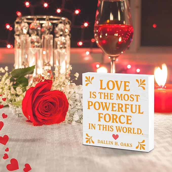 Valentines Desk Decor, Valentine's Day Home Office Table Sign for Wife Daughter from Dad Husband, Valentine Gifts Decorations for Porch Tiered Tray Shelf Party, Love Is The Most Powerful Force