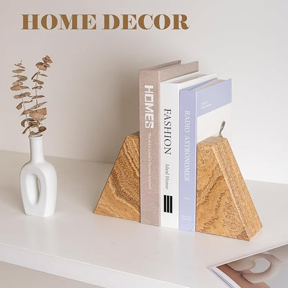 Marble Bookends for Heavy Books, Decorative Book Ends for Shelves, Unique Marble Stone Durable and Heavy Book Ends for Hardback Books & CDS, Book Stopper/Holder, Set of 2(Moca Jade)