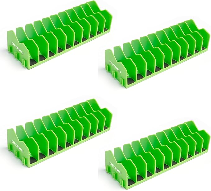 Plier Organizer & Rack (4-Pack, High-Vis Green) – 40-Slot Tool Storage for Toolbox Drawers – Non-Slip Rubber Base, Interlocking Modular Holders for Pliers, Cutters & Snips