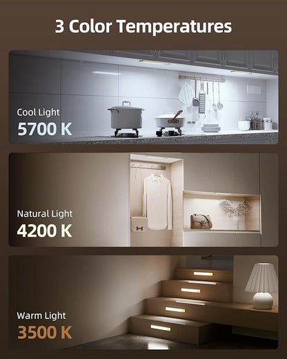 EZVALO 16.5-inch Under Cabinet Lighting, 3 Color Temperatures, 4000mAh Rechargeable Motion Sensor Light Indoor, LED Magnetic Lights with Dimmable for Kitchen, Stairs, Pantry, Closet