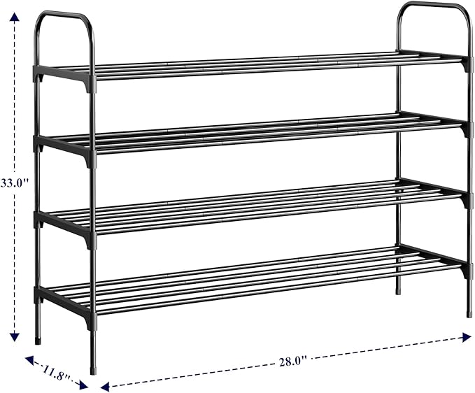 Kitsure Shoe Rack - 3-Tier Space-Saving Shoe Organizer & Shoe Shelf with Handle, Easy Assembly, Sturdy Metal Shoe Rack for Closet, Entryway, Bedroom, 28.0