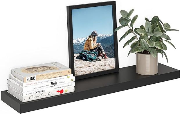 Ballucci Floating Shelf, 36" Wood Wall Shelf with Invisible Brackets for Bathroom, Living Room, Bedroom, Kitchen, Nursery, 8" Deep, Black