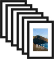 PEALSN 8x12 Picture Frame Set of 6, Display Pictures 6 x 8 with Mat or 8 x 12 without Mat for Wall Mounting or Table Top Display, Photo Frames Collage for Wall Decor, Black