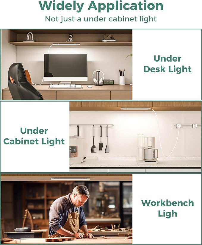 ASOKO 16 Inch Under Cabinet Lights,Plug and Play Under Counter Lighting,4500K Daylight White with 700LM Bright,ETL Light Bar with ON/Off Switch for Kitchen,Under Desk,Workbench