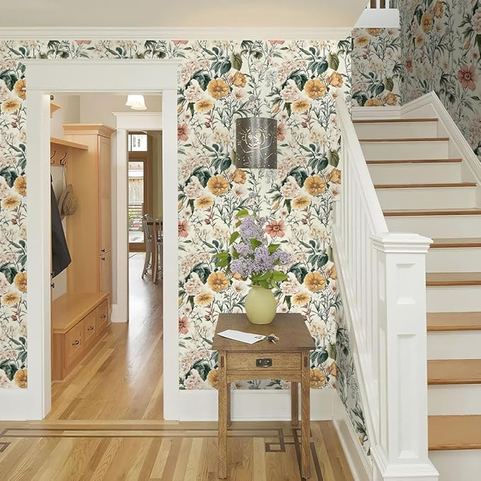 Livebor Vintage Floral Peel and Stick Wallpaper Floral Contact Paper 16.9