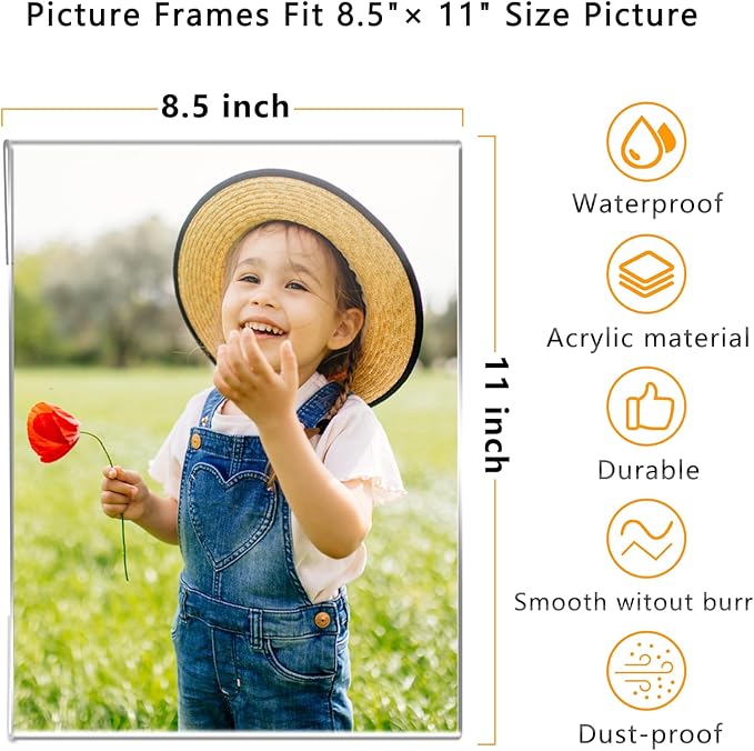 DZZ 8.5 x 11 frame,picture frames 8.5 x 11 High Transparent Photo Frame,Clear Acrylic frame,picture frames for wall, for Photo Poster Canvas Certificate Document Gallery,Set of 6