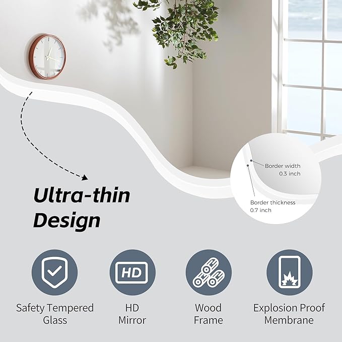 CULER Irregular Black Bathroom Wall Mirror,Asymmetrical Vanity Modern Tempered Glass Mirror for Bedroom,Living Room,Entryway