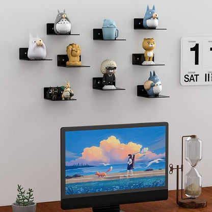 6 Inches Acrylic Small Wall Shelves 2 Pack, Floating Shelf for Wall Mounting, Acrylic Display Ledges for Funko Pop Figures, Home Décor, Living Room, Gaming Room, Plants(6 inch, Black)