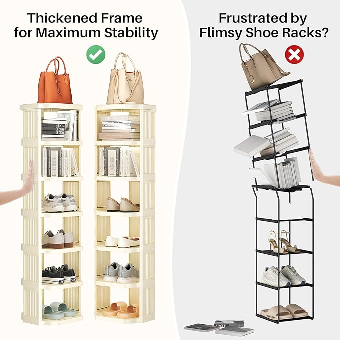 Kitstorack Vertical Shoe Rack: 8 Tiers Stackable Shoe Rack for Closet DIY Free Standing Shoe Organizer Small Shoe Shelf for Small Spaces and Narrow Spaces Plastic, White