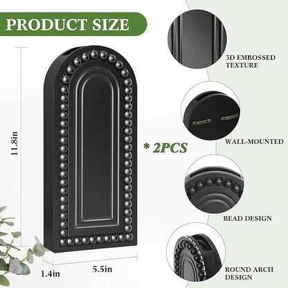 2 Pack Wooden Wall Vase Set with Bead, Modern Farmhouse Boho Wall Decor for Living Room, Entryway, Hallway, Bathroom, Dining Room, Black Wall Art for Home Decoration