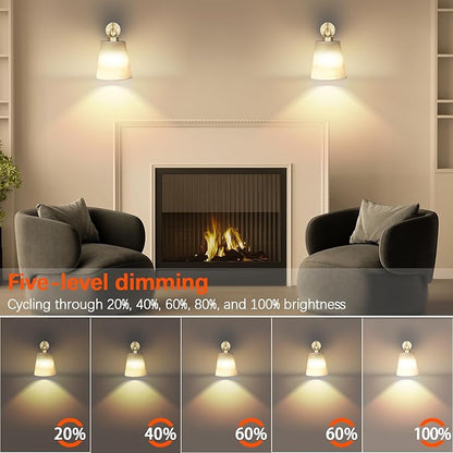 Battery Operated Wall Sconce Set of 2,Gold Rechargeable Wall Lights with Lampshade Dimmable RGB Bulbs and Remote,15 Colors Wireless Wall Lamps for Bedroom Living Room (Gold-3P)