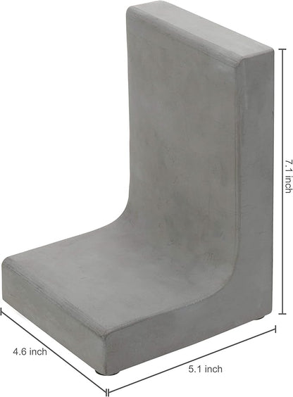 MyGift Solid Cement Bookends for Shelf in Gray Finish L-Shaped Decorative Heavy Duty Non-Skid Book Stopper for Home Office School, 1 Pair