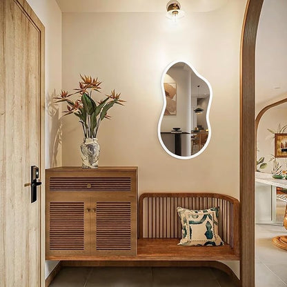 AAZZKANG Small Wall Mirror with Irregular Wood Framed Decorative White Hanging Mirrors for Bedroom Dressing Room Living Room Bathroom Entryway