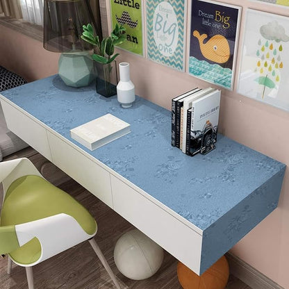 Blue Peel and Stick Wallpaper Floral Textured Wallpaper 17.7inch x 393.7inch Floral Embossed Contact Paper Grey Blue Self Adhesive Decorative Wall Paper Removable Cabinets Shelf Liner Vinyl