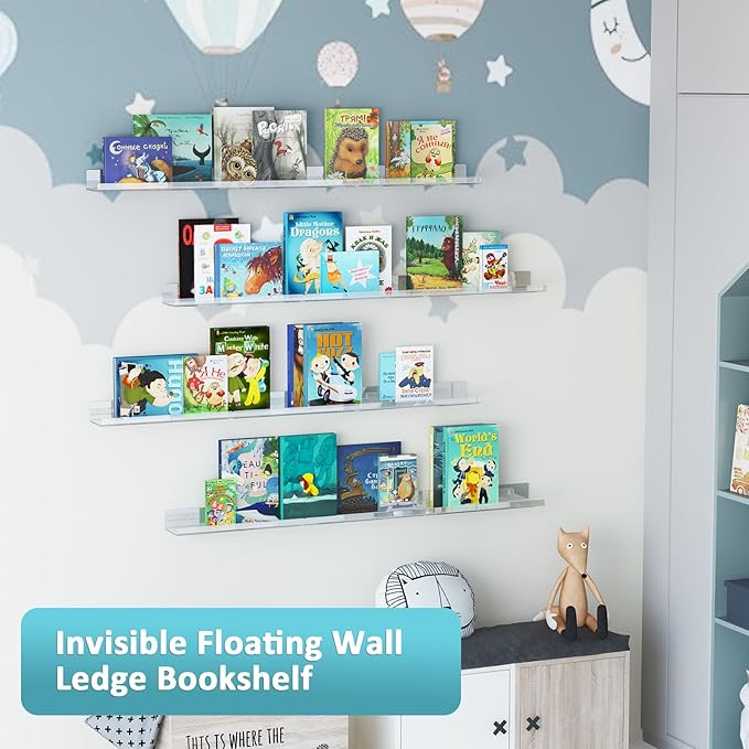 Albumgit 2 Pack Acrylic Shelves for Wall Storage, Self-Adhesive 15