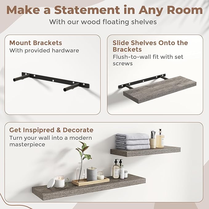 40 Inch Floating Shelves for Wall Set of 2, 8