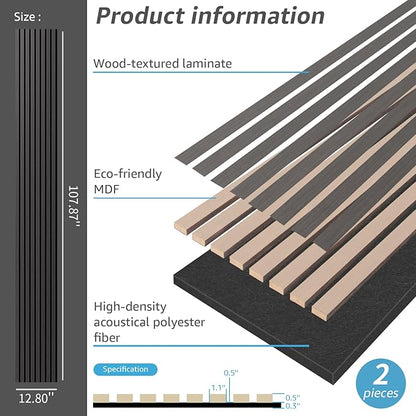 Art3dwallpanels Wood Slat Wall Panel, 108'' x 13'' Wood Panels for Wall 2 Pack 3D Soundproof Wall Panels, Large Acoustic Panels for Interior Ceiling and Wall Decor Noise Reduction,Smoky Wood