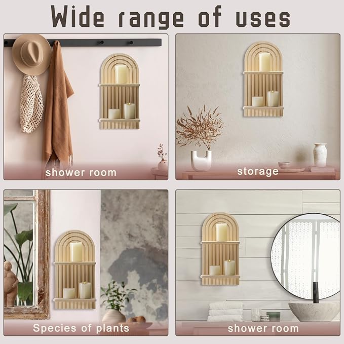 Tatuo 2 Pieces Boho Wall Shelf Decor Floating Shelves for Wall Wooden Hanging Holder for Living Room Bathroom Bedroom Office Nursery Decoration(Rainbow)