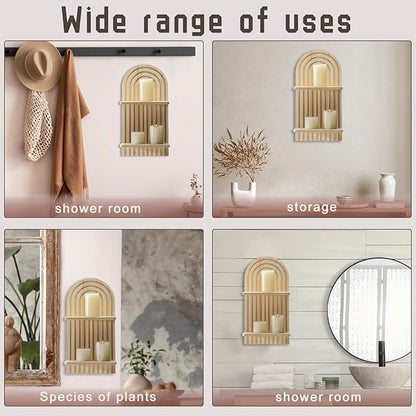 Tatuo 2 Pieces Boho Wall Shelf Decor Floating Shelves for Wall Wooden Hanging Holder for Living Room Bathroom Bedroom Office Nursery Decoration(Rainbow)
