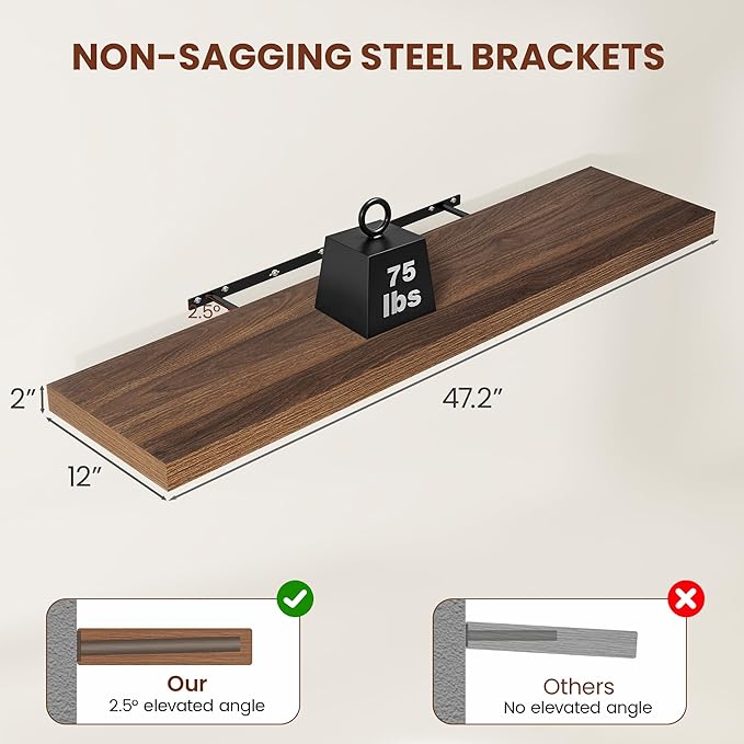 Vivelove Wide Floating Shelves for Wall 12 Inch Deep, 47.2