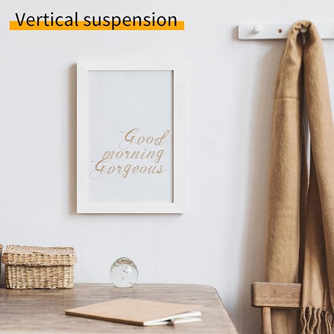 puthiac 4x6 Solid Oak Wood Picture Frame, Fits 3x5 with Mat or 4x6 Without Mat, Wall or Tabletop Display with Stand, Vertical or Horizontal, Plexi Front, 1 Pack, White