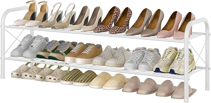 Hoctieon 2 Tier Shoe Rack for Closet, Durable Mesh Style Shoe Rack, Entryway Shoe Shelf, Shoe Storage Organizer for Hallway, Bedroom, Living Room, Wardrobe, White