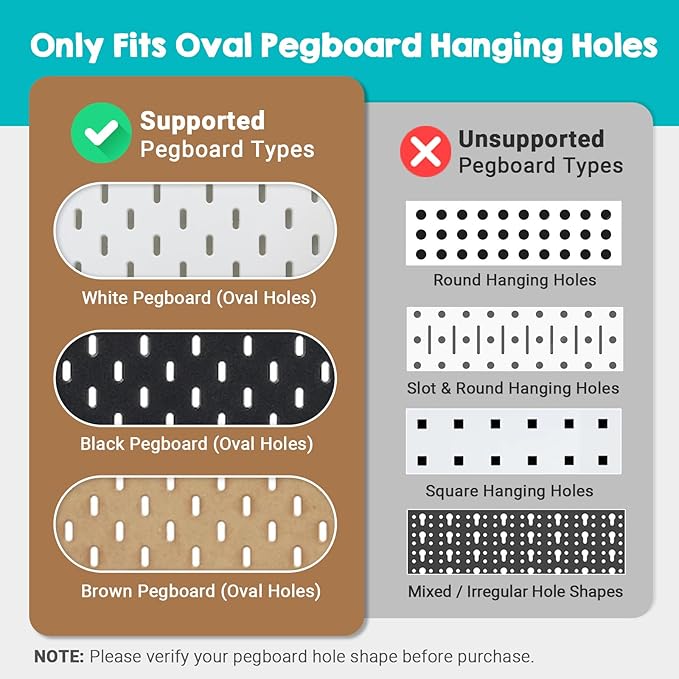 2 Pack Walnut Color Pegboard Shelf, Pegboard Accessories, Wooden Pegboard Shelves with Pegboard Hooks, Compatible with IKEA Skadis Pegboard